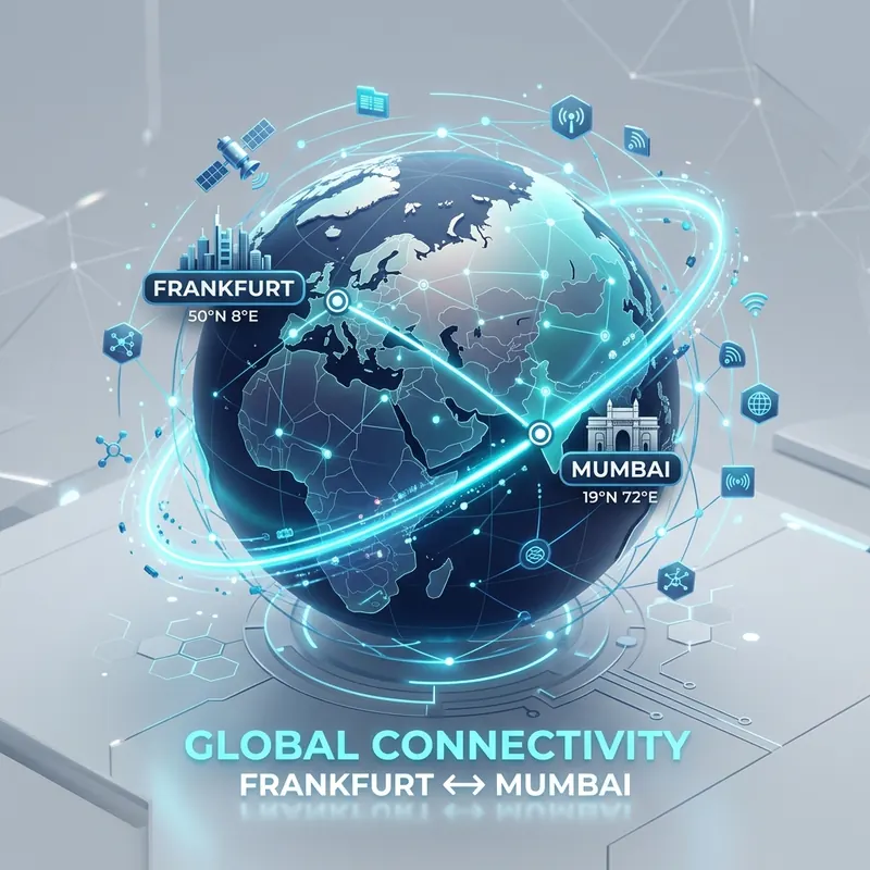 Global connectivity Frankfurt to Mumbai map